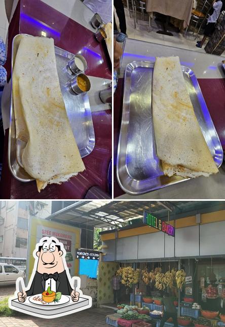 Check out the picture displaying food and exterior at Sri Mookambika Vegetarian Restaurant