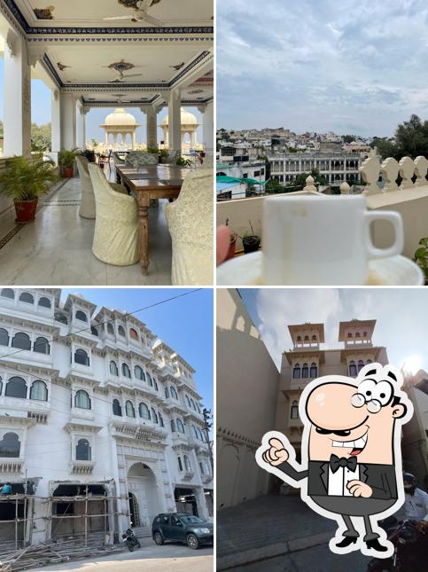 This is the photo showing exterior and food at Medi Pe Cafe & Restaurant - Rooftop Cafe & Restaurant in Udaipur