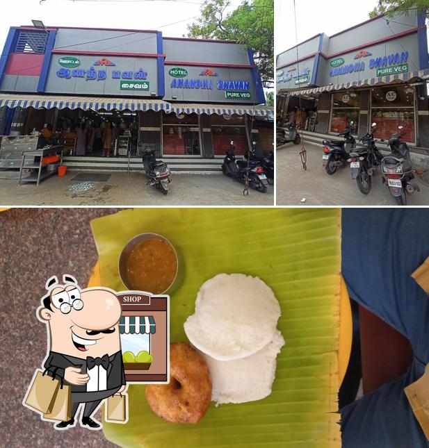 Check out the image showing exterior and food at HOTEL ANANDHA BHAVAN