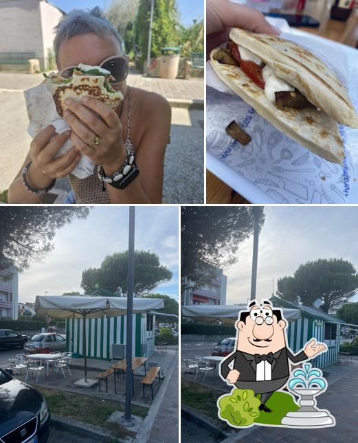 La esterno e cibo del ristorante