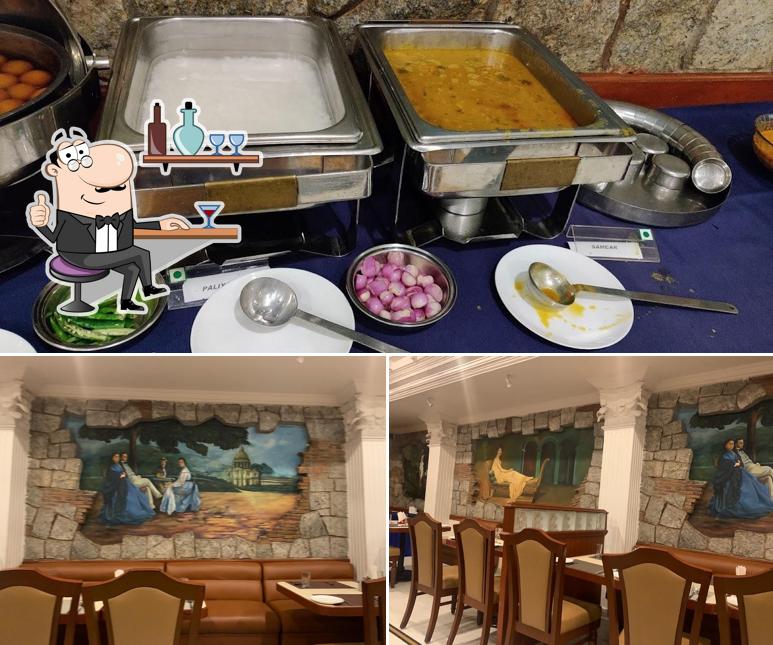 The restaurant's interior and food