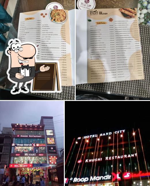 Among different things one can find exterior and food at HOTEL SAND CITY/KHUSHI RESTAURANT