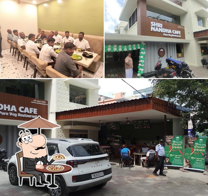 Among various things one can find exterior and interior at Shri Nandha Cafe