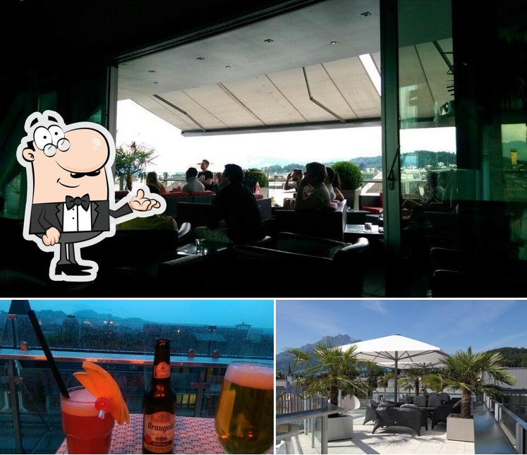 Guarda la immagine che mostra la interni e birra di Penthouse Roof Top Bar – 360° View