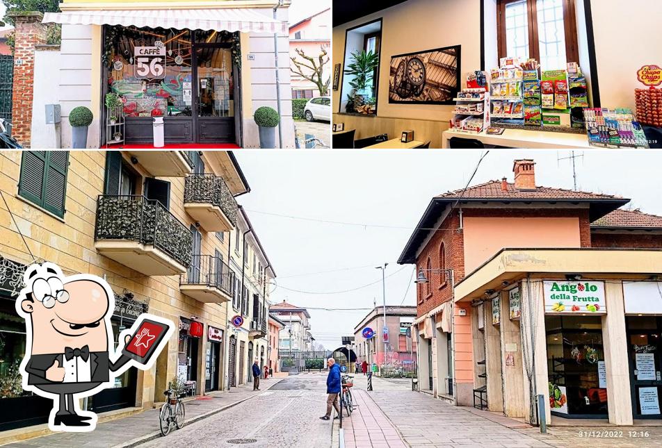 Questa è la foto che presenta la esterno e cibo di Caffè 56