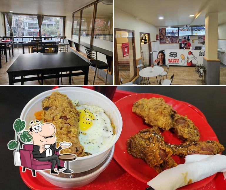 Among different things one can find interior and food at Oppa Chicken