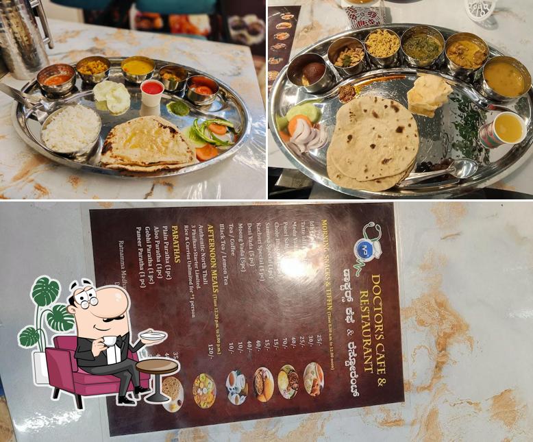 Check out the image depicting interior and food at MP's Doctors Cafe & Restaurant