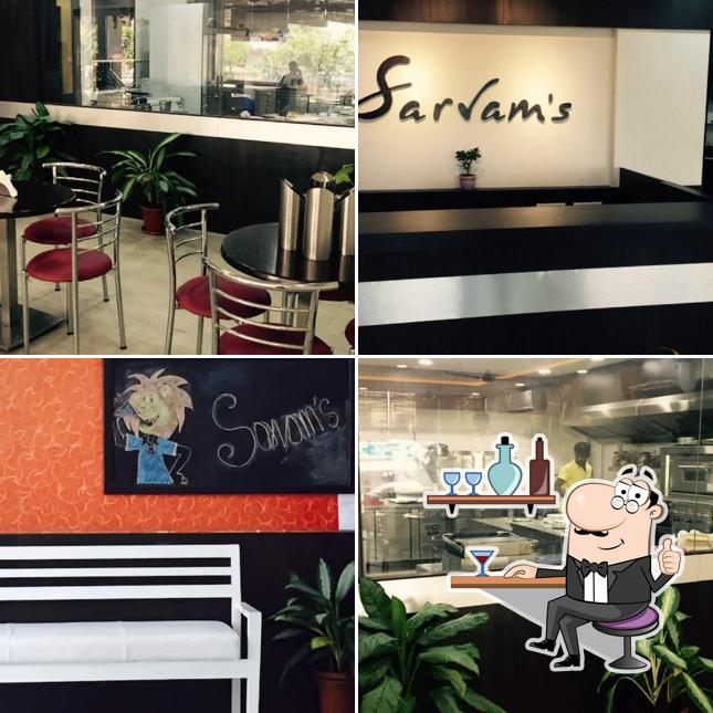 Take a seat at one of the tables at Sarvam's