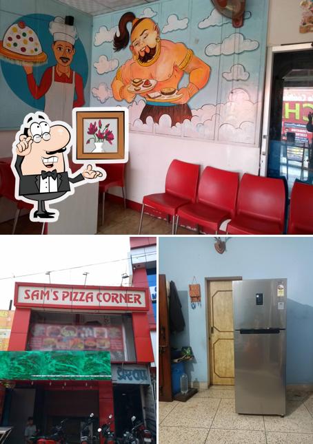 This is the picture displaying interior and exterior at Sam's Pizza Corner