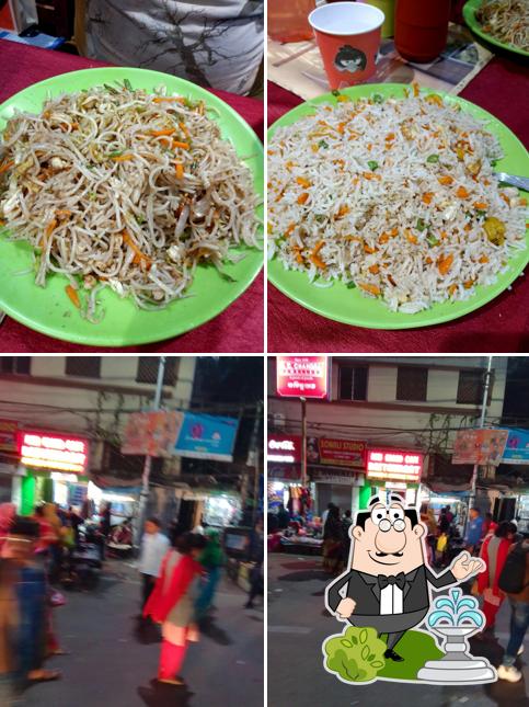 The restaurant's exterior and food