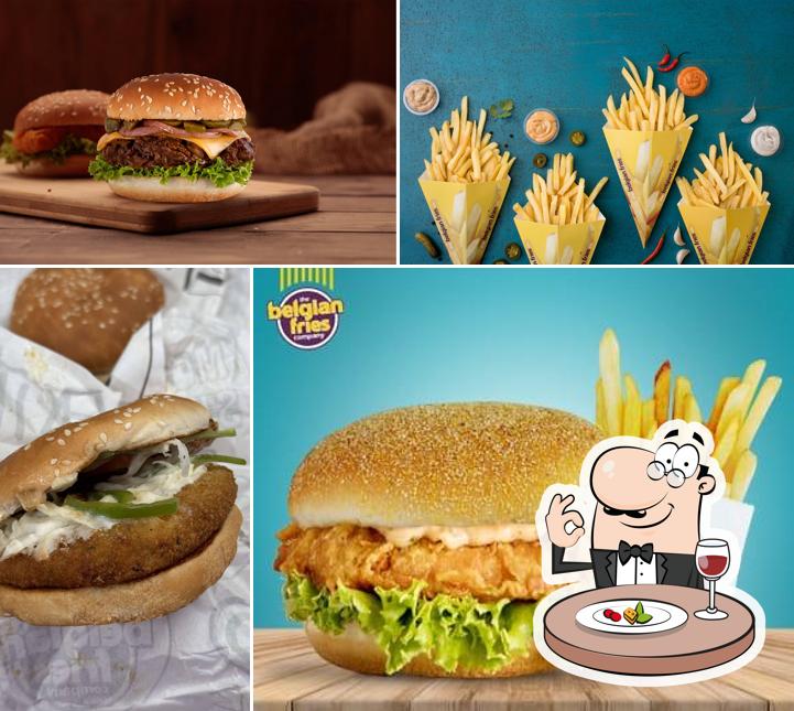 Food at The Belgian Fries co. Burgers and fries