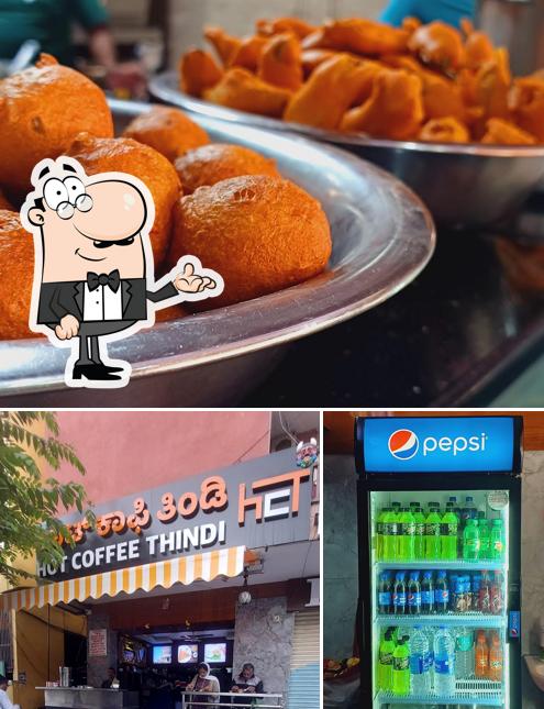 Check out the photo showing interior and food at Hot Coffee Thindi