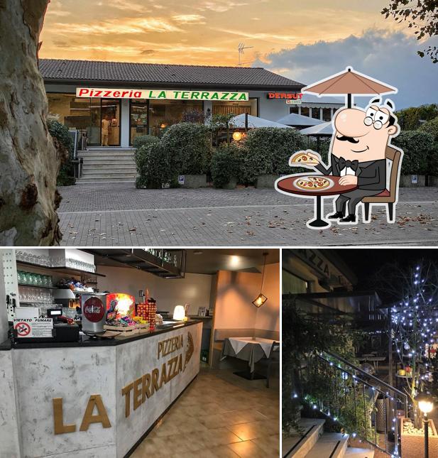 Questa è la foto che raffigura la esterno e cibo di Pizzeria la terrazza