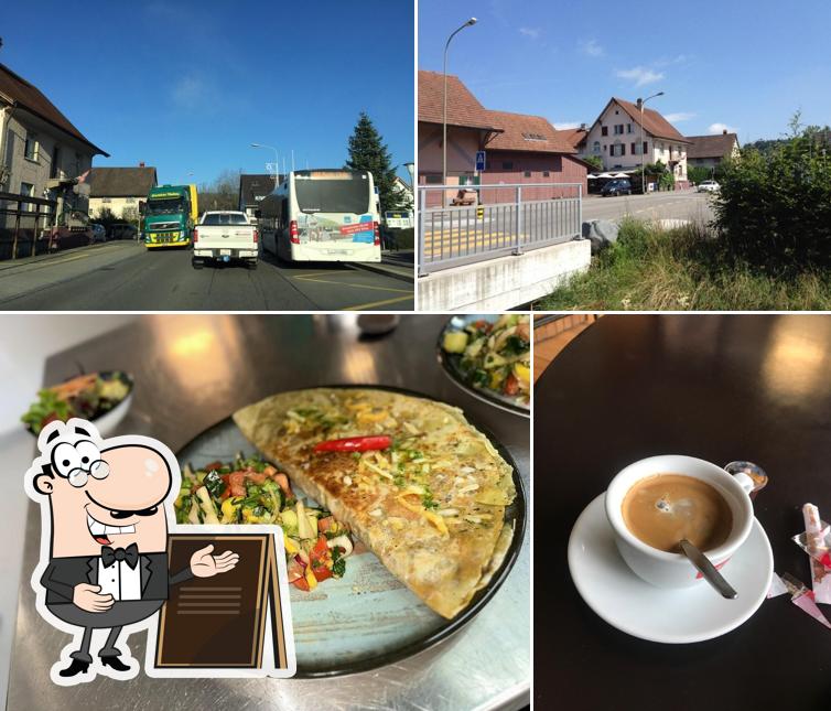 La foto della esterno e cibo di Restaurant & Pizzeria Linde Watt