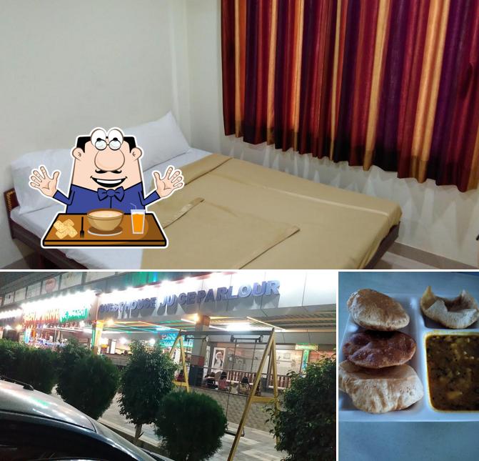 The picture of food and exterior at Hotel A-1 Sagar Pure Veg & Rooms
