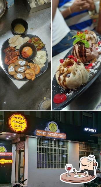 The image of food and exterior at Momo Magic Cafe