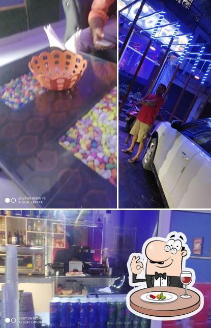The image of food and interior at Blue theme cafe