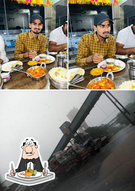 This is the image showing food and exterior at Hotel Krishna Palace