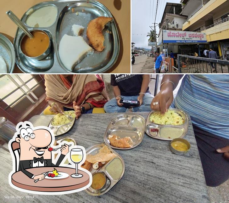 Take a look at the photo displaying food and exterior at Hotel Srinivasa