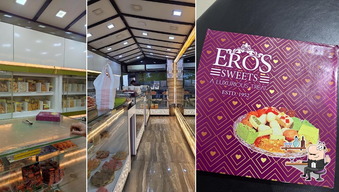 Take a seat at one of the tables at Eros Sweets