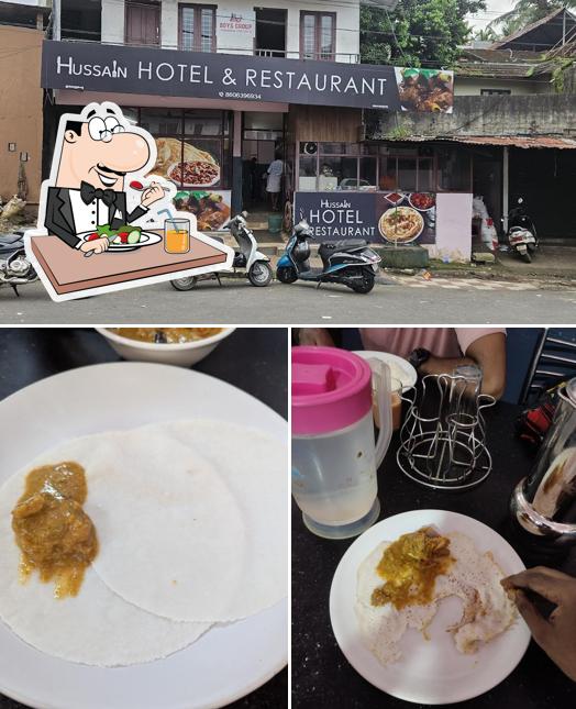 The photo of food and exterior at Hussain Hotel