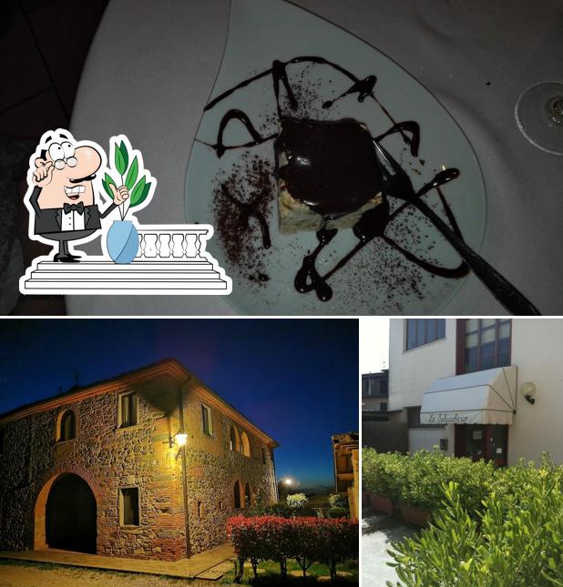 La esterno e cibo del ristorante
