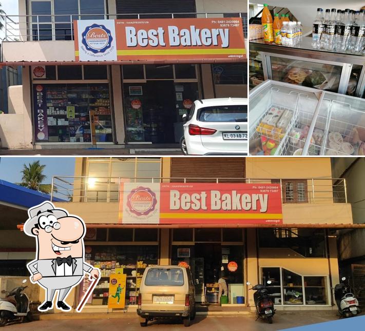 Check out the image showing exterior and beverage at Best Bakery
