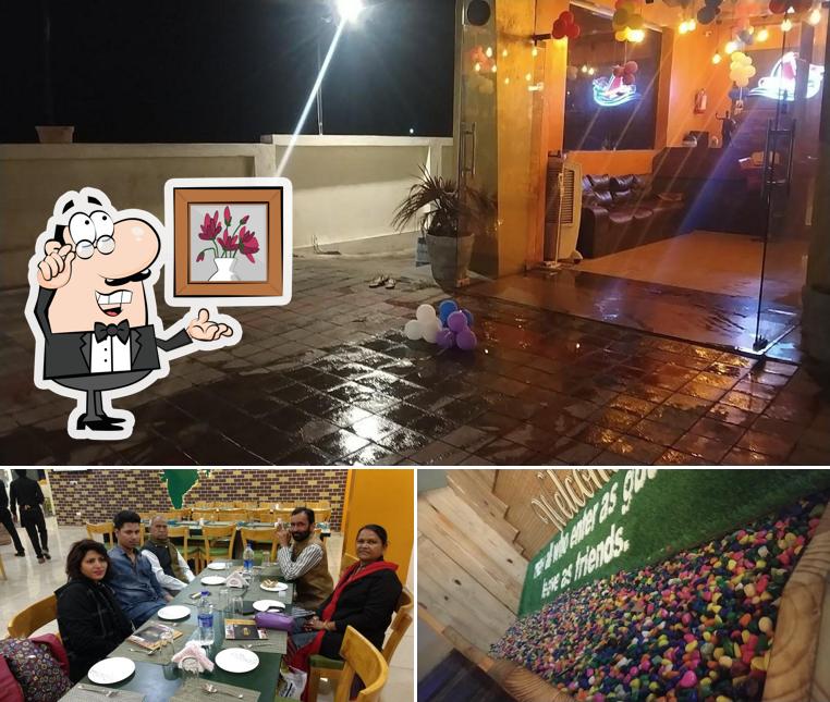 The restaurant's interior and food