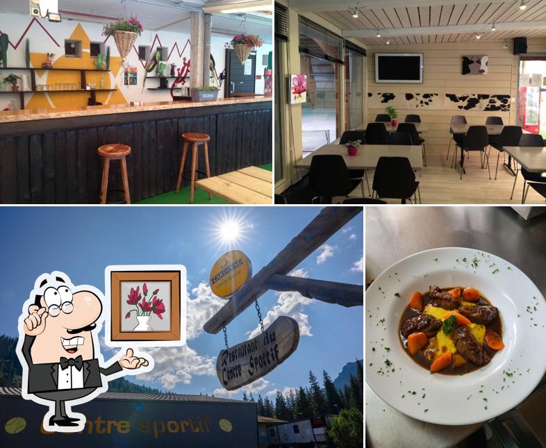 Questa è la immagine che presenta la interni e cibo di Buvette et restaurant du centre sportif de Morgins