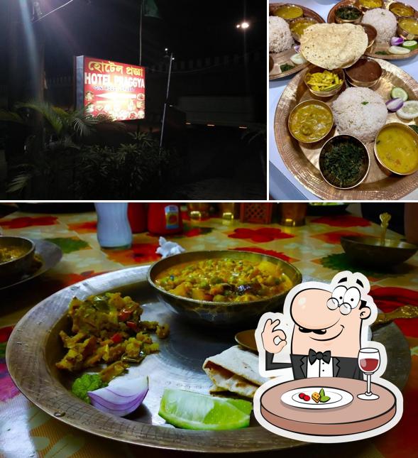 This is the picture showing food and interior at Hotel Pragya