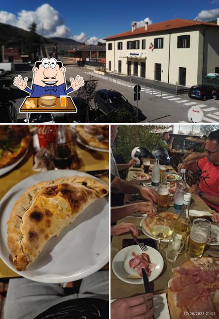 Questa è la immagine che mostra la cibo e esterno di LA LOCOMOTIVA pizzeria