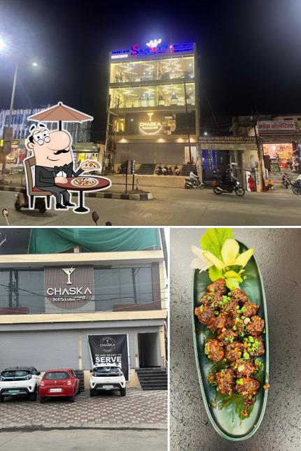 The restaurant's exterior and food