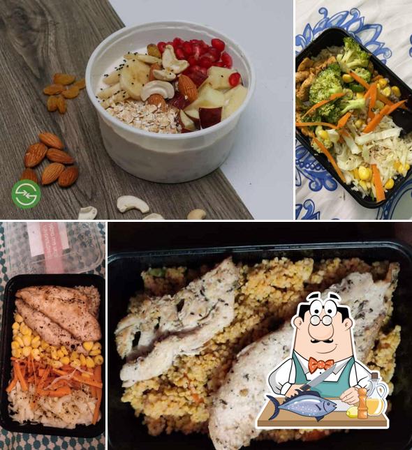 Grilled salmon at Swap-Protein Starters, Guilt-Free Bowls & Salads