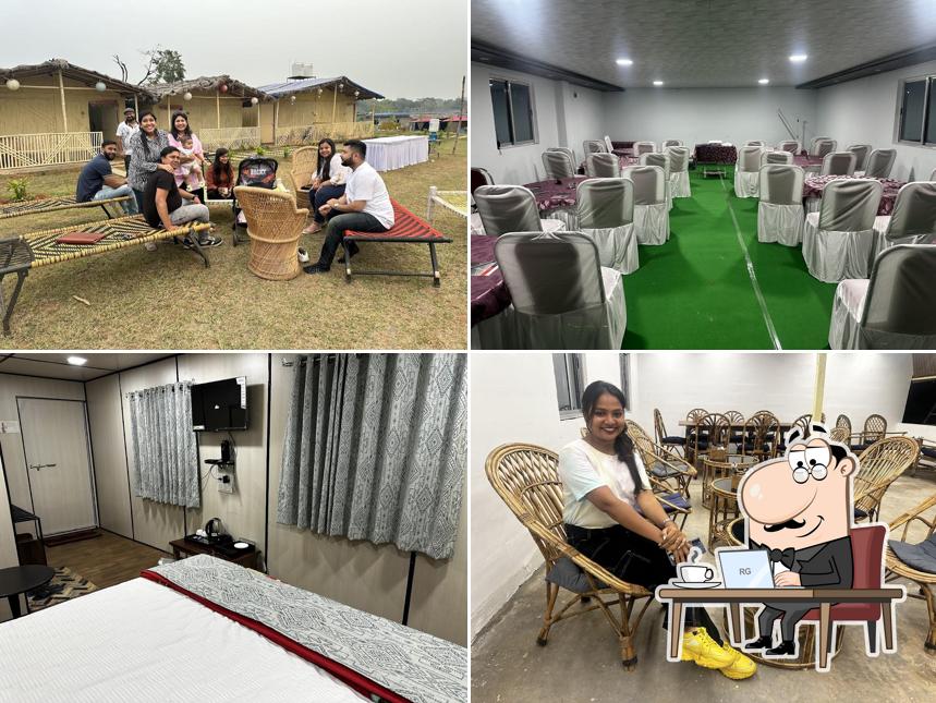 Take a seat at one of the tables at Aangan Resort In Ranchi