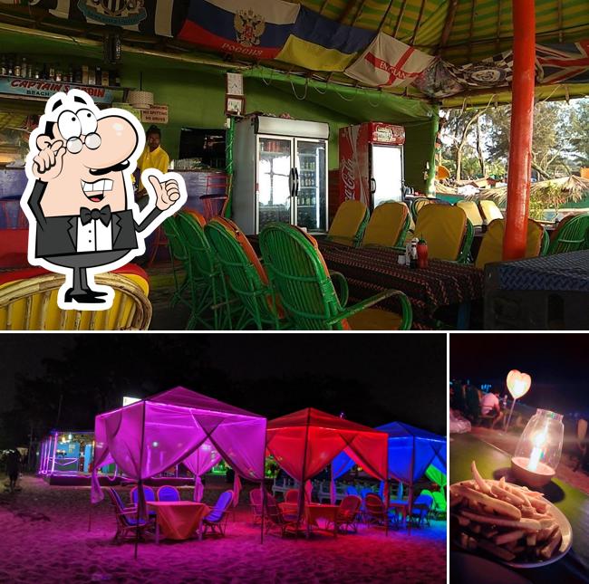 The image of captain's cabin beach cafe’s interior and food
