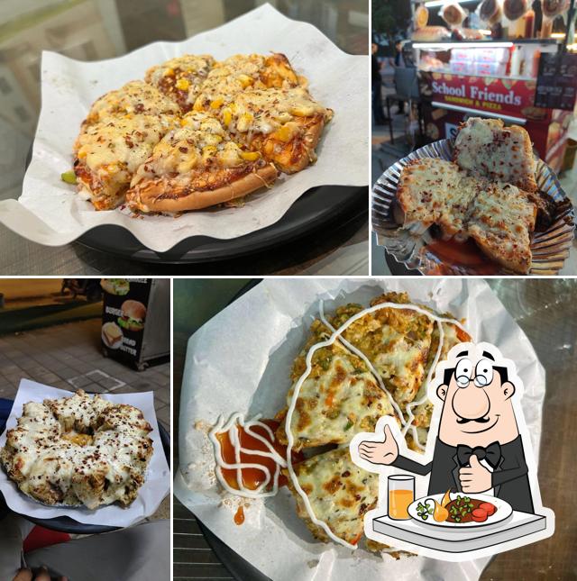 Food at School Friends Sandwich and Pizza