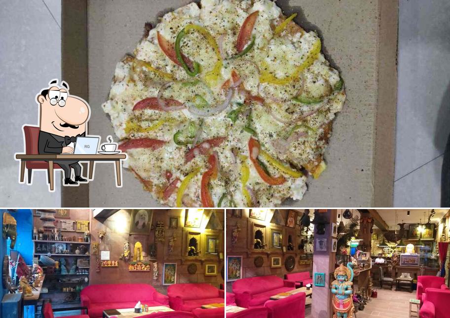 The restaurant's interior and food