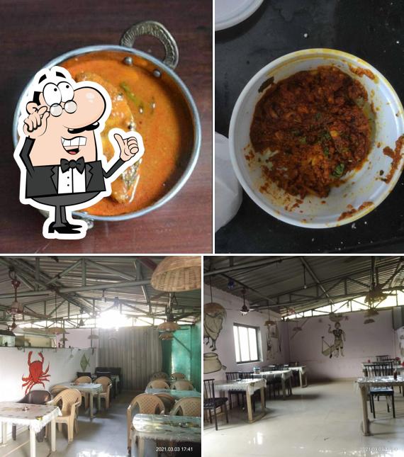 This is the image depicting interior and food at Morya Dhaba