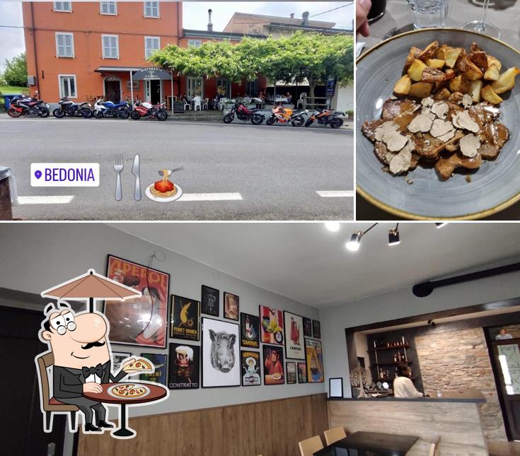 Questa è la foto che mostra la esterno e bevanda di Taverna Il Cortile
