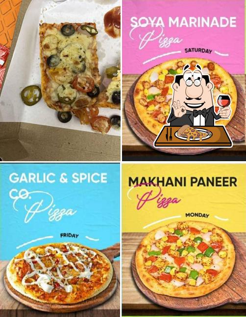 Try out pizza at Dessertino Shakes & More