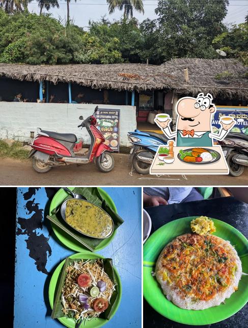 The photo of food and exterior at Sri Dyavamma Hotel