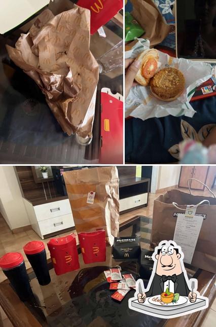 The image of food and interior at McDonald's