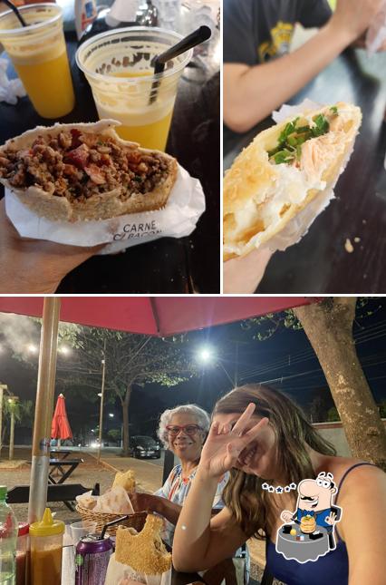 Esta é a ilustração mostrando comida e bebida no Fritter Pasteis