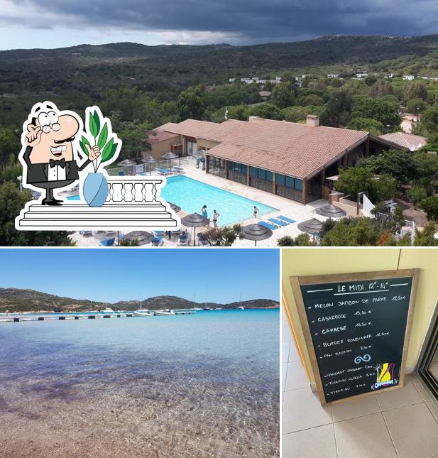 Restaurant L'Ornellara du Camping Rondinara Bonifacio se distingue par sa extérieur et tableau noir