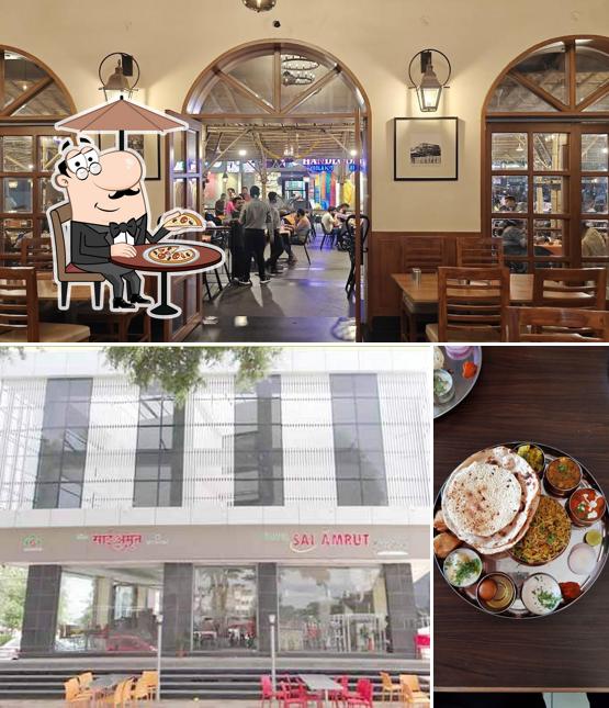 The restaurant's exterior and dining table