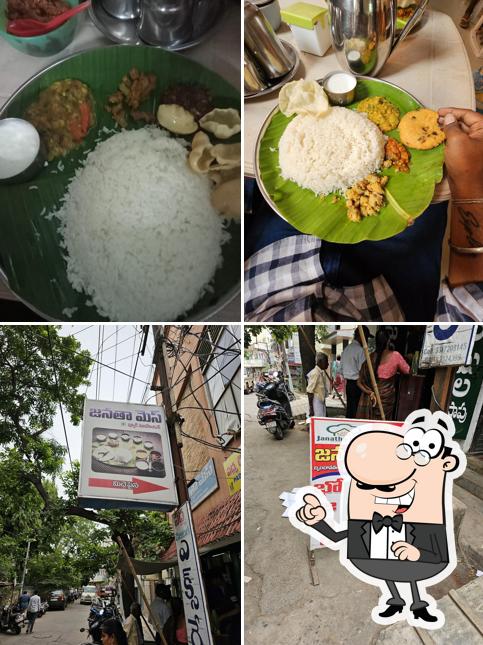 The picture of exterior and food at Janatha Mess