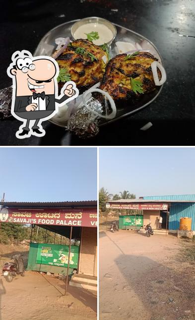 Take a look at the picture showing exterior and food at Savaji Food Palace
