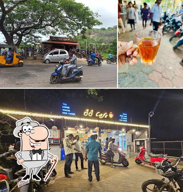 The picture of exterior and drink at JJ Cafe