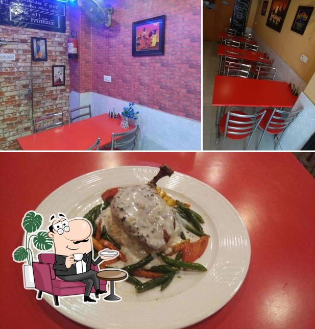 The restaurant's interior and food