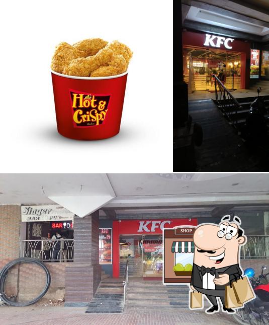 The picture of exterior and beverage at KFC